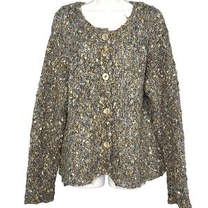 Apls Women Crew Neck Cardigan‎ Large Cottagecore Loose Knit Cozycore Granny Boho